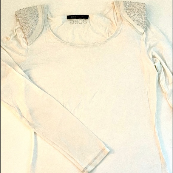 BCBG LS Dress Top w/studded shoulder detail - Picture 1 of 2